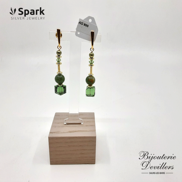Boucles d'oreilles Spark - agate et cristal sur argent doré