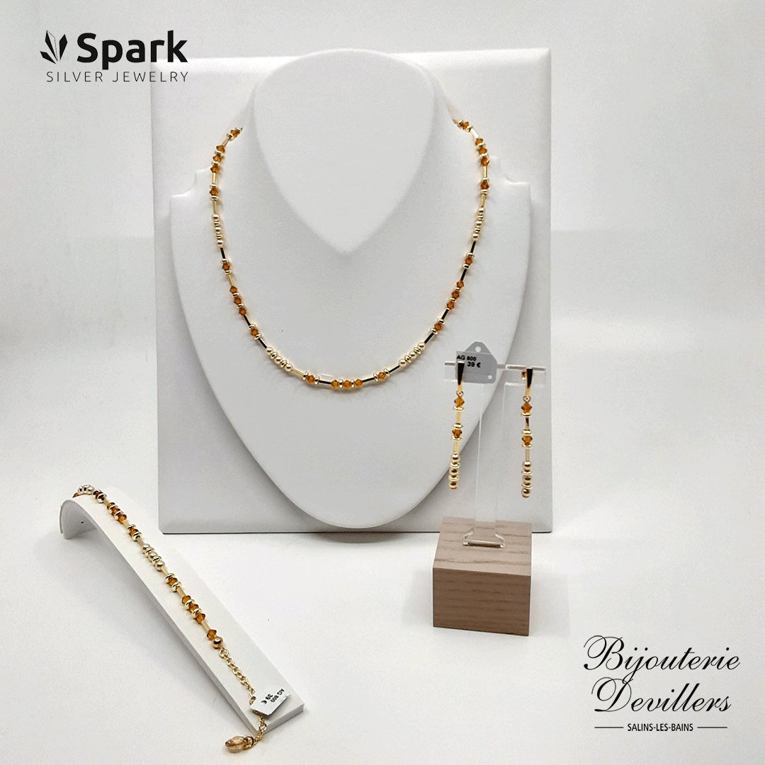 Parure Spark - perles et cristal sur argent doré